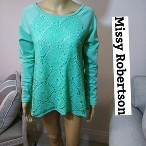 Missy Robertson Teal lined lace front Tunic Sz Lg‎